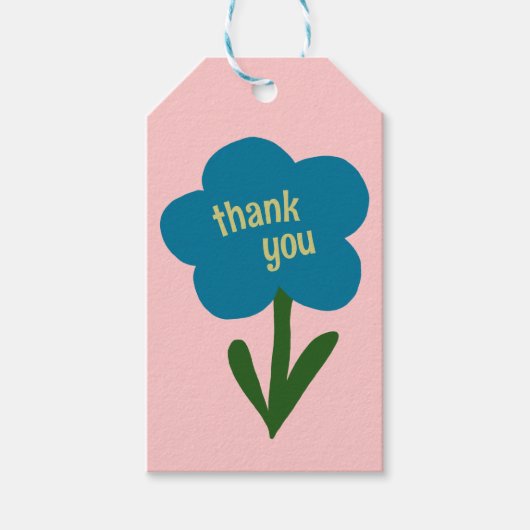 Schattige moderne bloem blauw en roze dank je cadeaulabel (Voorkant)