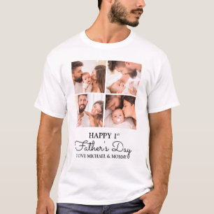 Schattige Moderne Collage Gelukkige Eerste Vaderda T-shirt