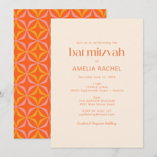 Schattige Moderne Oranje Retro Typografie Bat Mitz Kaart