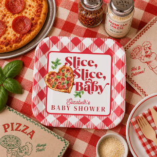 Schattige Moderne Rode Witte Slice Slice Baby Show Papieren Bordje
