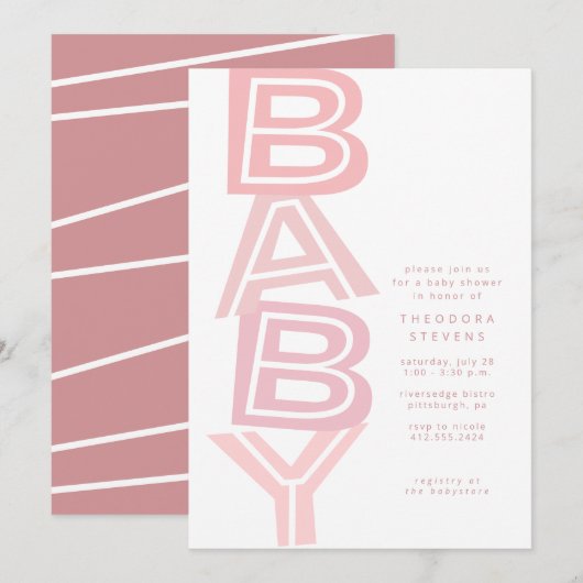 Schattige moderne roze baby girl shower kaart (Voorkant / Achterkant)