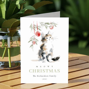 Schattige moderne waterverf Meowy kerstboom kat Feestdagen Kaart