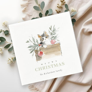 Schattige moderne waterverf Meowy Kerstmis Box Kat Servet
