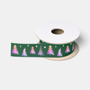 Schattige Moderne Winter Roze Bomen Kerstmis Groen Lint