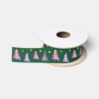 Schattige Moderne Winter Roze Bomen Kerstmis Groen Lint