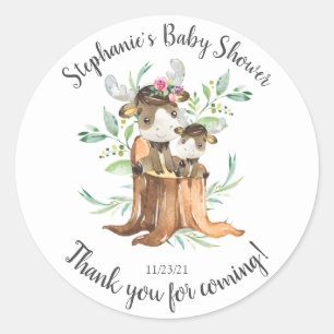 Schattige Moeder & Baby Moose Baby shower Favor Ronde Sticker