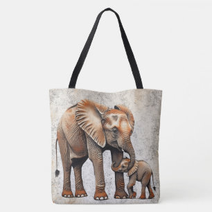 Schattige Moeder & Baby Olifant Digitale Kunst Pri Draagtas