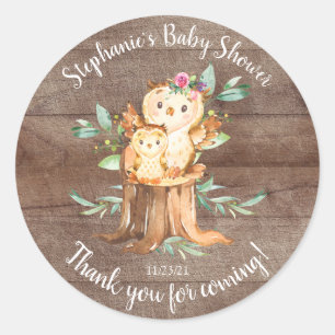 Schattige Moeder & Baby Uil Baby shower Favor Ronde Sticker