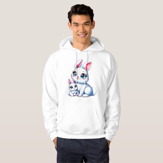 Schattige moeder en Baby Bunny Illustratie Hoodie (Voorkant volledig)