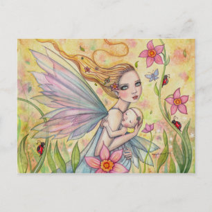 Schattige moeder en baby fee fantasy illustratie briefkaart