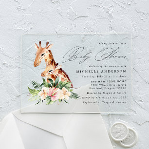 Schattige Moeder en Baby Giraffe Baby Shower Acryl Uitnodigingen