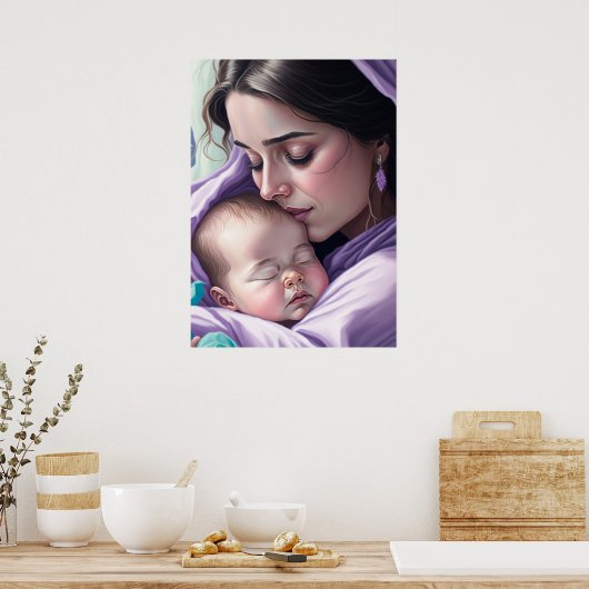 Schattige Moeder en Baby Koesteren Memento Wall Ar Poster (Keuken)