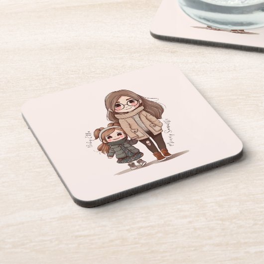 Schattige moeder en dochter Bond (5) Bier Onderzetter (Linkerzijde)