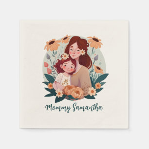 Schattige moeder en dochter Bond - Bloemen Lijst ( Servet