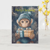 Schattige Monkey Christmas Kaart (Gele Bloem)