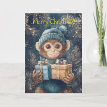 Schattige Monkey Christmas Kaart