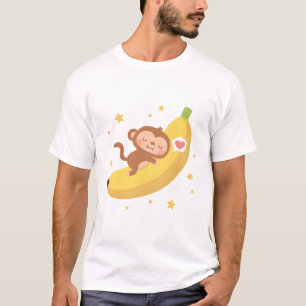 Schattige Monkey Hugging Banana Moon T-shirt