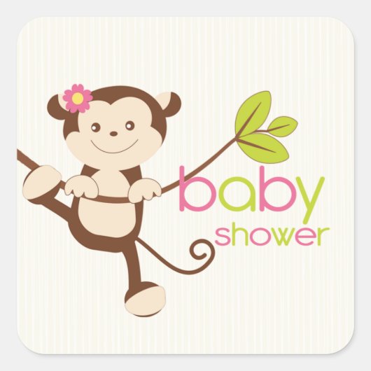 Schattige Monkey Meisje Baby shower Sticker (Voorkant)