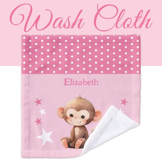 Schattige Monkey Naam toevoegen Polka Dots Stars P Washandje