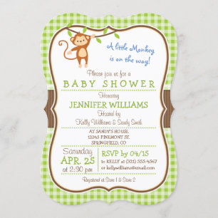 Schattige Monkey; Oerwoud Thema Baby shower Uitnod Kaart