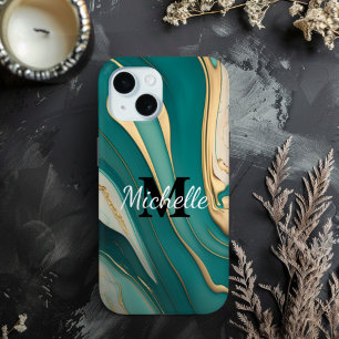 Schattige Monogram Aqua Gold Fluid Art Marmer Esth