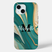 Schattige Monogram Aqua Gold Fluid Art Marmer Esth Case-Mate iPhone Case (Achterkant)