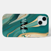 Schattige Monogram Aqua Gold Fluid Art Marmer Esth Case-Mate iPhone Case (Achterkant (horizontaal))