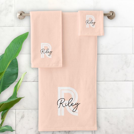 Schattige Monogram Blush Roze Moderne Retro Trendy Bad Handdoek