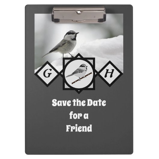 Schattige Monogram Chickadee Monogram Klembord (Voorkant)
