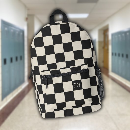 Schattige Monogram Initialen & Houtskool Checkerbo Bedrukte Rugzak
