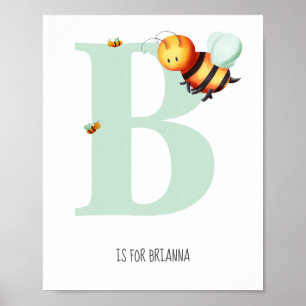 Schattige Monogram Letter B Bee Nursery Poster