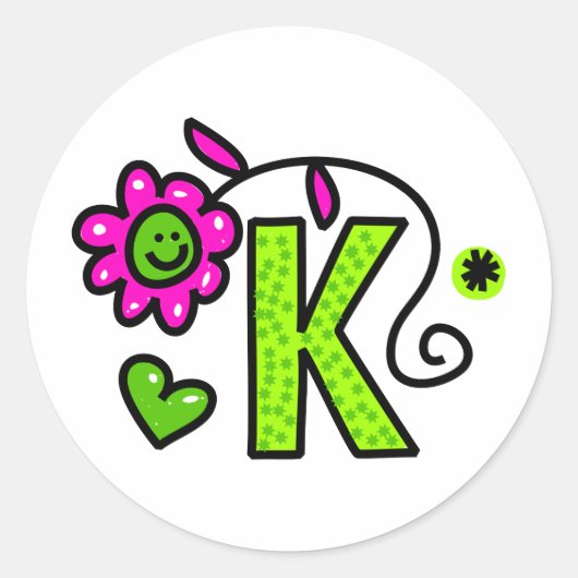 Schattige Monogram Letter K groet tekst expressie Ronde Sticker (Voorkant)