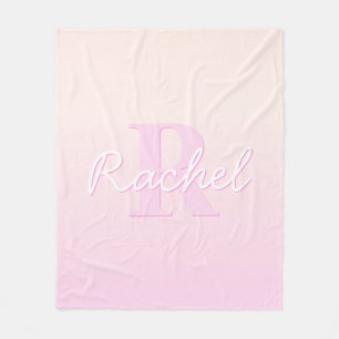 Schattige monogram Perzik & Roze Ombre Fleece Deken