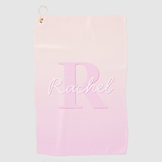 Schattige  monogram | Perzik & Roze Ombre Golfhanddoek (Voorkant)
