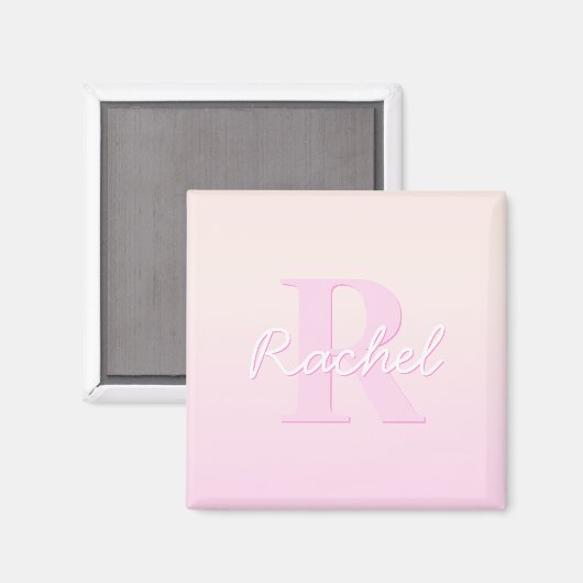 Schattige monogram | Perzik & Roze Ombre Magneet (Voorkant / Achterkant)
