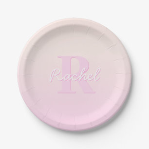 Schattige monogram Perzik & Roze Ombre Papieren Bordje