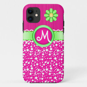 Schattige Monogram Polka Dots en Flower iPhone 5 H 11 Hoesje