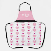 Schattige Monogram Roze en Wit Hartpatroon Schort (Voorkant)
