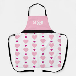Schattige Monogram Roze en Wit Hartpatroon Schort
