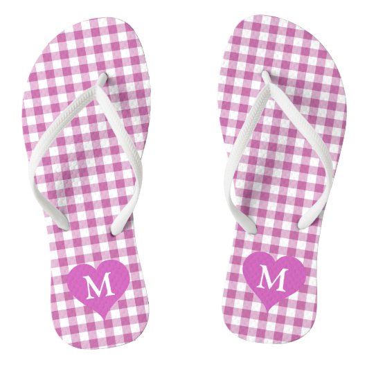 Schattige Monogram roze gecontroleerd Teenslippers (Voetbed)
