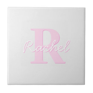 Schattige  monogram   Roze Ombre & Grijs Tegeltje