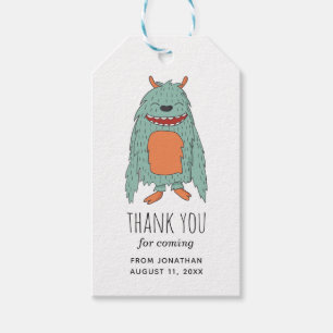 Schattige monster. Kinder partij. Jongen verjaarda Cadeaulabel