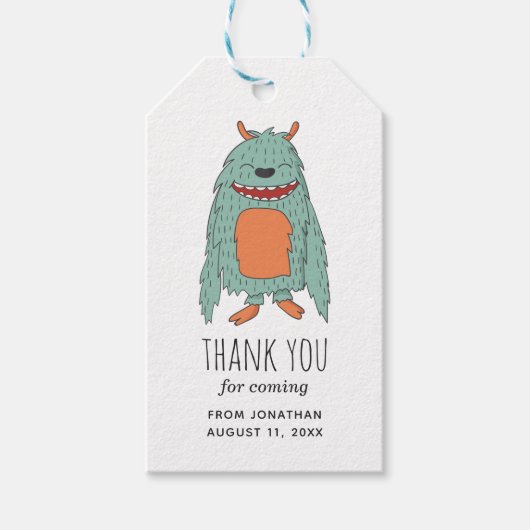 Schattige monster. Kinder partij. Jongen verjaarda Cadeaulabel (Voorkant)