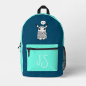 Schattige monster marine aquamarijn monogram minim bedrukte rugzak (Voorkant)