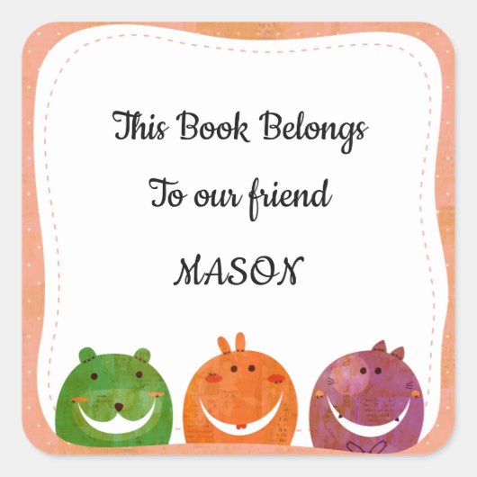 Schattige monster toevoegen jouw naam sjabloon Boo Vierkante Sticker (Voorkant)