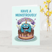 Schattige Monster Verjaardag Kaart (Gele Bloem)