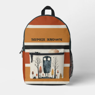 Schattige Monster Whimsical Halloween Custom Naam Bedrukte Rugzak
