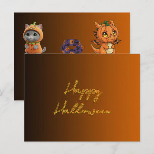 Schattige Monsters Gelukkig Halloween Ansichtkaart Briefkaart