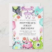 Schattige Monsters Kind 1e Verjaardagsfeest Kaart (Voorkant)