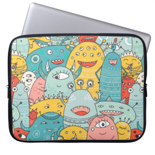 schattige monsters menigten naadloos patroon in bo laptop sleeve